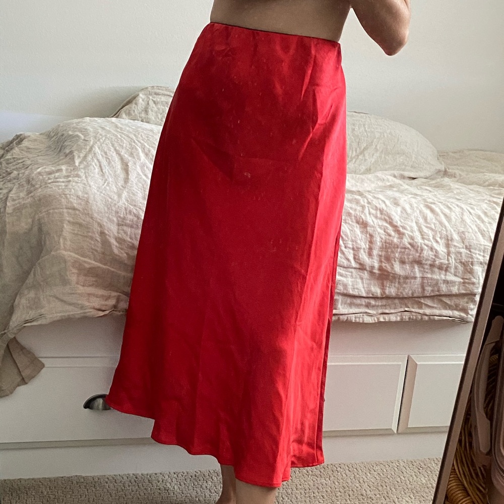 Red Satin Elastic A-line Skirt